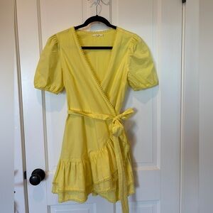 Tularosa Yellow Wrap Dress with Puff Sleeves